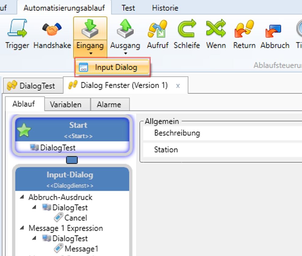 Ablauf-Editor: Input-Dialog-Task im Workflow