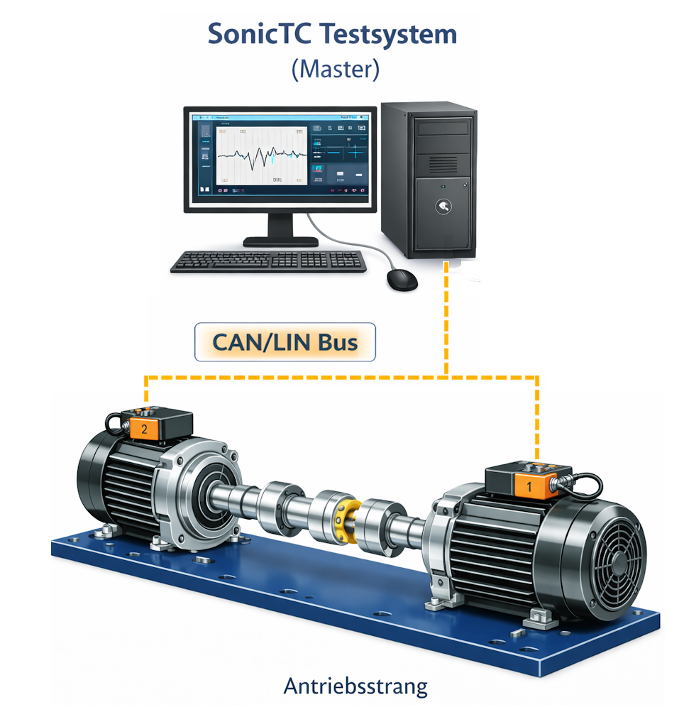 SonicTC back-to-back test bench for drivetrains with CAN/LIN bus integration