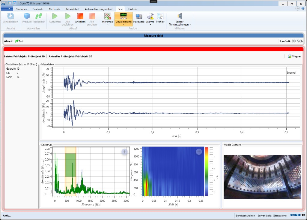 SonicTC SCADA TestView with spectrum, spectrogram and media capture