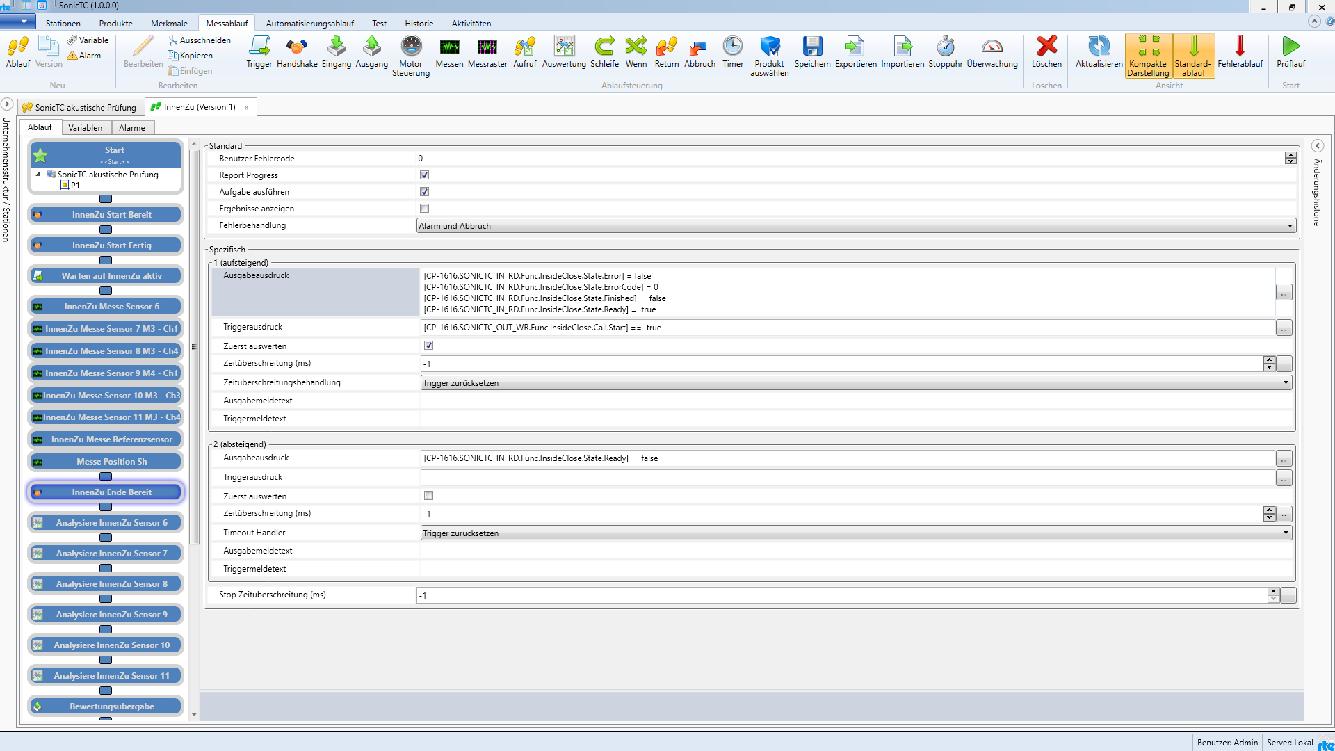 SonicTC test software UI
